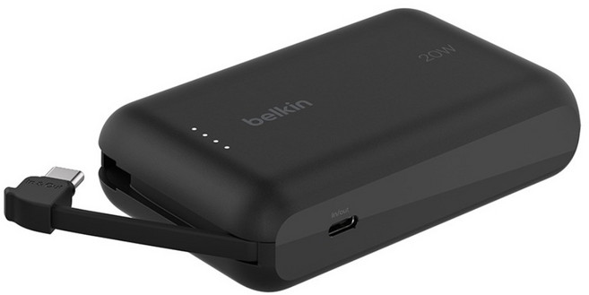 belkin 貝爾金 BoostCharge Pro 自帶線行動電源 10000mAh Type-C, 黑色, BPB021