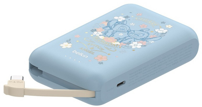belkin 貝爾金 BoostCharge 便攜式行動電源 內置USB-C充電線 10000mAh Type-C, 史迪奇, BPB021