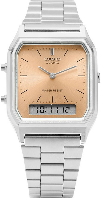 CASIO 卡西歐 指針數位方形復古懷舊金屬手錶 AQ-230A-4AMQYDF