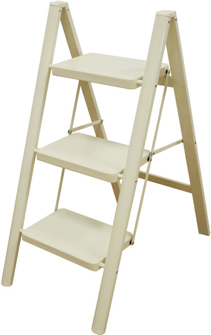 ONE HOUSE 穩固家用登高免組裝碳鋼折疊梯 三階 米白色 OH-K606-A, 1個