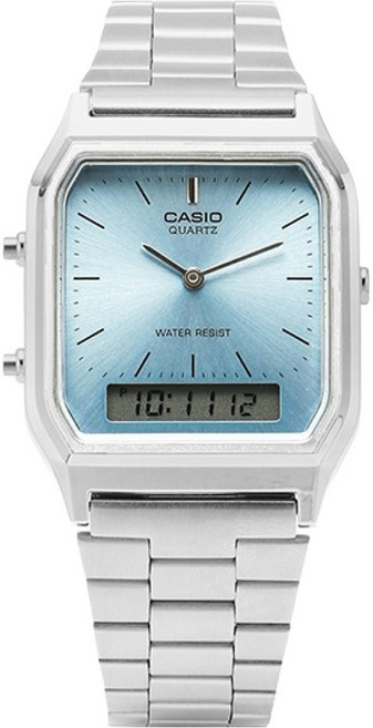 CASIO 卡西歐 指針數位方形復古懷舊金屬手錶 AQ-230A-2A1MQYDF