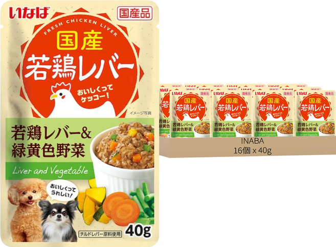 INABA CIAO 汪啾嚕餐包 DRP-151, 40g, 16個, 幼雞肝 + 綜合蔬菜