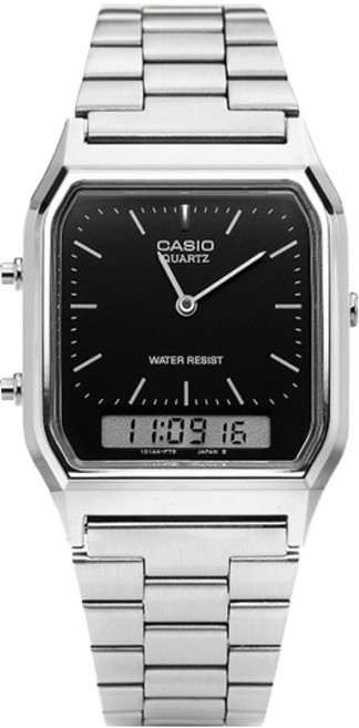 CASIO 卡西歐 指針數位方形復古懷舊金屬手錶 AQ-230A-1DHDF