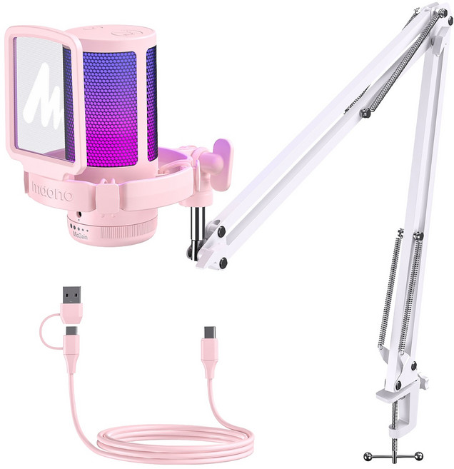 마오노 원터치 노이즈 캔슬링 USB 콘덴서 방송 게이밍 마이크, 핑크, 핑크, DGM20S