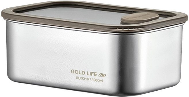 GOLD LIFE 鎖味留鮮 可微波不鏽鋼保鮮盒 1L, 1個, 容器 1個 + 蓋子 1個