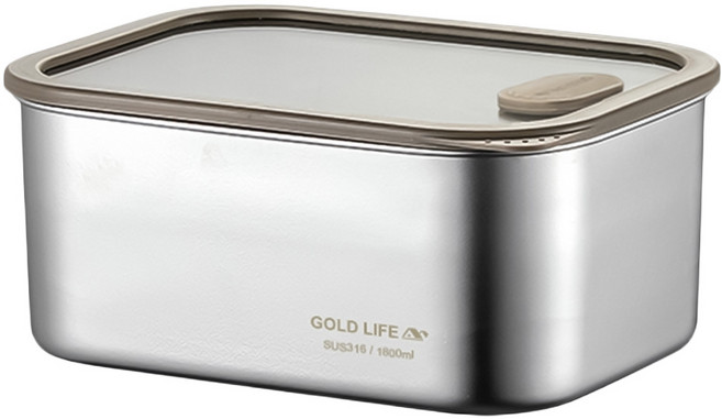 GOLD LIFE 鎖味留鮮 可微波不鏽鋼保鮮盒 1.8L, 1個, 容器 1個 + 蓋子 1個