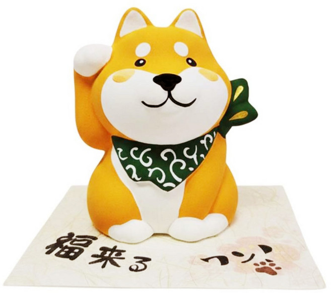 MODACore 摩達客 開運招財 日本進口 超萌和風 黃色 福運招財柴犬桌飾 9 x 9 x 10cm