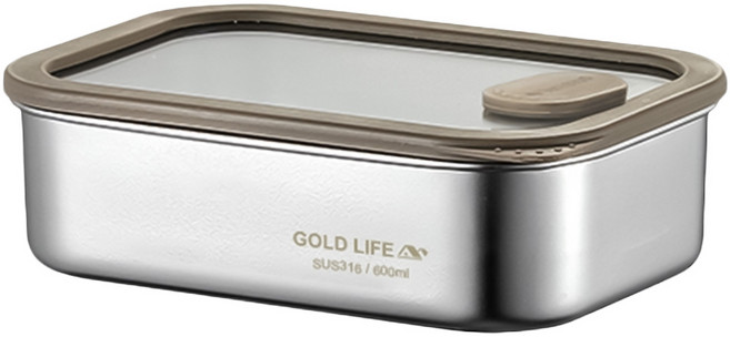 GOLD LIFE 鎖味留鮮 可微波不鏽鋼保鮮盒 600ml, 1個, 容器 1個 + 蓋子 1個