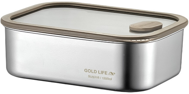 GOLD LIFE 鎖味留鮮 可微波不鏽鋼保鮮盒 1.2L, 1個, 容器 1個 + 蓋子 1個