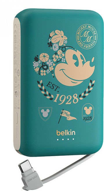 belkin 貝爾金 BoostCharge 20W 自帶USB-C線快充行動電源 10000mAh Type-C, 繁花米奇, BPB021