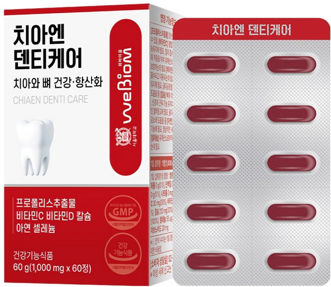 위바이옴 치아엔 덴티케어 치아와 뼈 건강 항산화 60g, 1개, 60정