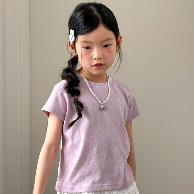 하라로이 튤립 자수 파스텔 무지 반팔 티셔츠