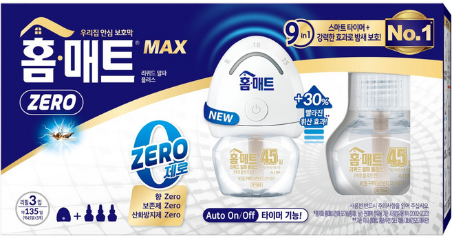 홈매트 맥스 제로 리퀴드 훈증기 살충제 + 리필 29ml x 3p 세트, 29g, 1세트