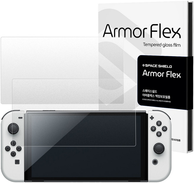 스페이스쉴드 닌텐도 스위치 시리즈 호환 아머 플렉스 지문방지 저반사 9H 강화유리 액정보호필름 2p 세트, 투명, 1세트