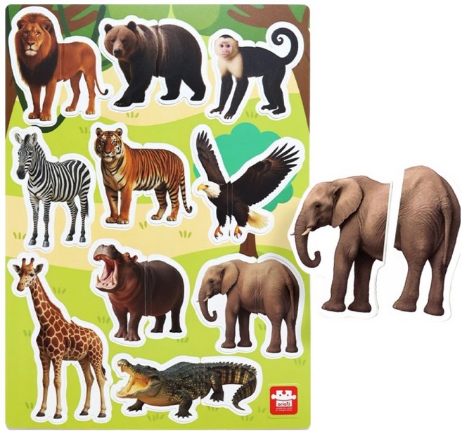 아리아띠 유아용 실사 리얼 두조각 자석퍼즐 동물, 1개, 20피스