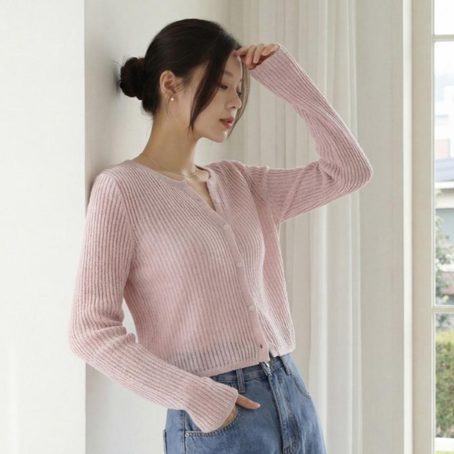 Pippin 女款柔美羅紋針織開襟衫 22697