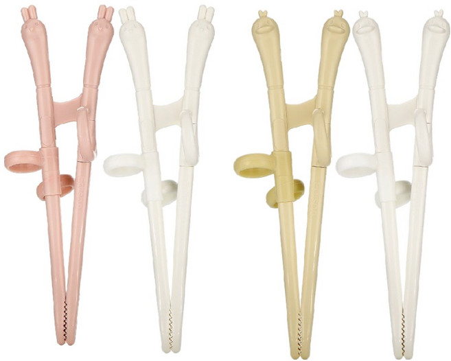 에디슨 유아용 스스로 미니 젓가락 토끼 2종 + 오리 2종 세트, PINK, IVORY, YELLOW, IVORY, 1세트