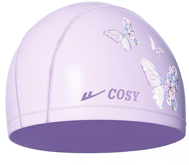 中國 COSY 蝴蝶印花成人泳帽/PU塗層抗氯泳帽, 丁香紫, 1個