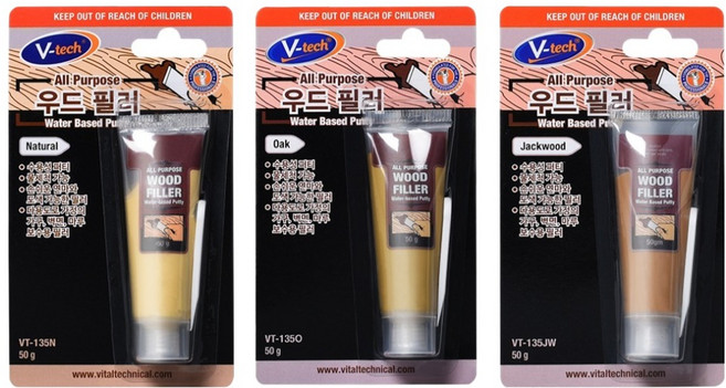 Vtech 목재 흠집 보수 우드필러 밝은색 라이트톤 오크 + 내추럴 + 잭우드 세트, 1세트