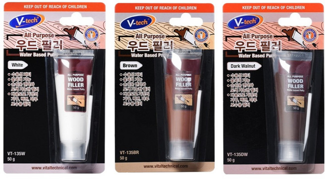 Vtech 목재 흠집 보수 우드필러 화이트 + 브라운 + 다크월넛 세트, 1세트