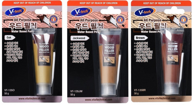 Vtech 목재 흠집 보수 우드필러 오크 + 잭우드 + 브라운 세트, 1세트