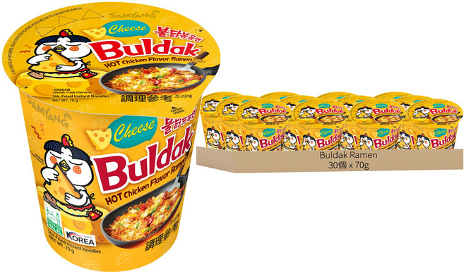 Buldak Ramen 火辣雞肉風味鐵板炒麵 起司風味 杯裝 70g, 30個裝