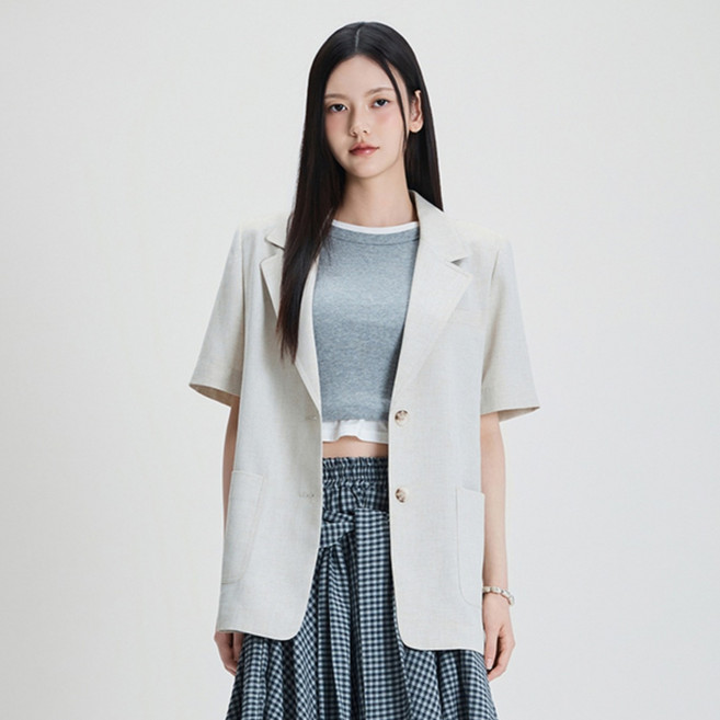 MIXXO 女款防皺修身半寬鬆短袖西裝外套