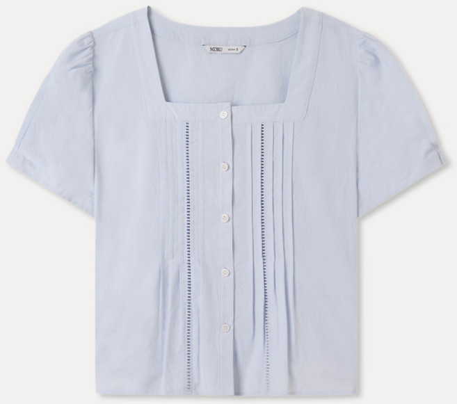 MIXXO 方領細褶女襯衫