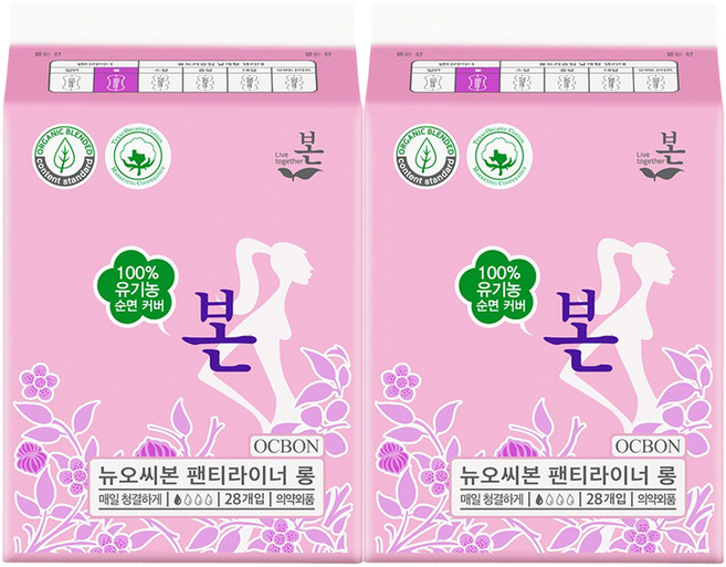 유기농본 유기농 순면 뉴오씨본 팬티라이너, 롱, 2개, 28개입