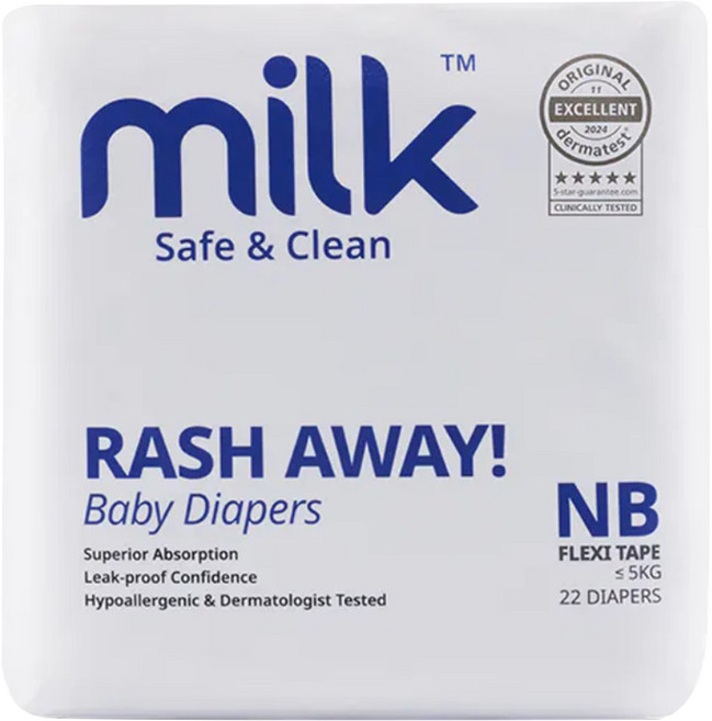 milk 鎖水芯牛奶黏貼型尿布 0~5kg, 22片, NB
