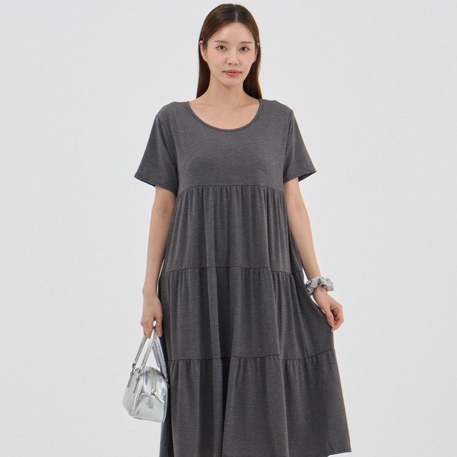 Elsso 女款莫代爾荷葉邊短袖寬鬆版家居連身裙
