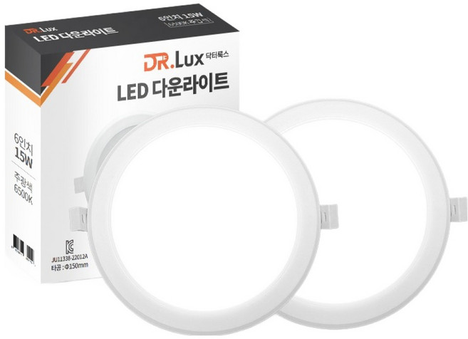닥터룩스 LED 다운라이트 15W 방습형 매입등, 주광색, 2개
