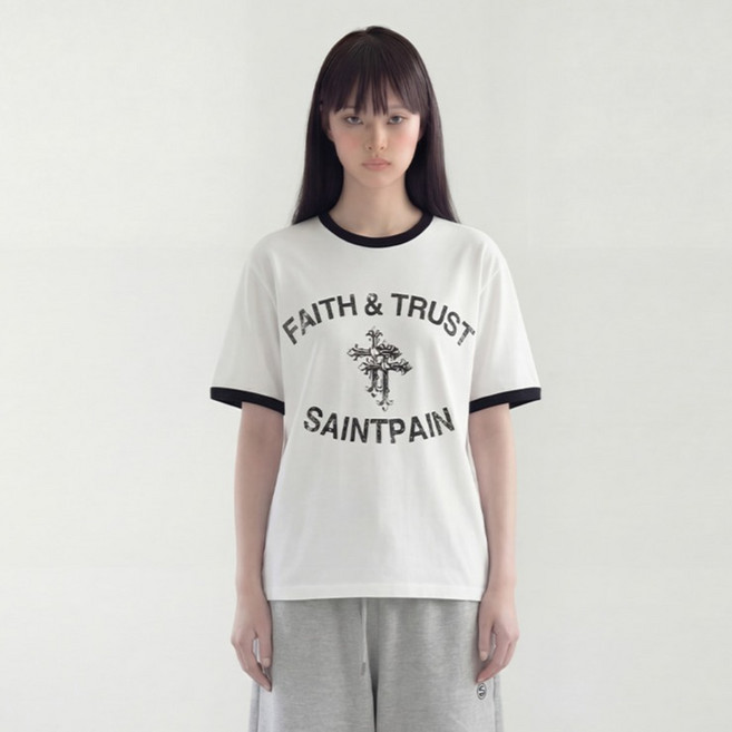 saintpain 男女通用 Face and Trust 重磅滾邊T恤