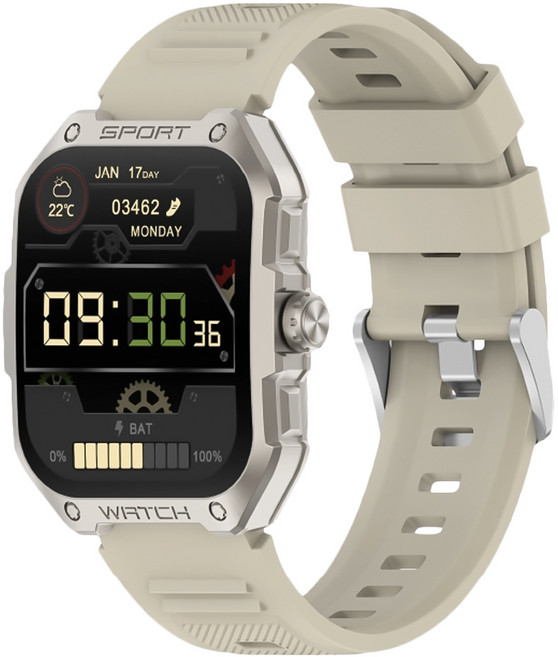 Ergotech 人因科技 ERGOLINK 綺跡 TFT ABS+玻璃纖維 智慧手錶 方形 1.83" GPS 藍牙通話 AI語音 伯爵金 30天待機 5種運動模式 Android/iOS SW322