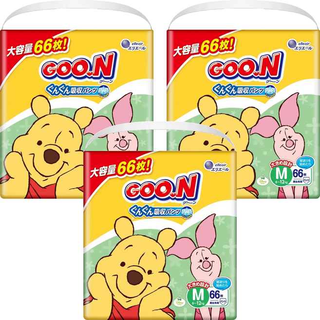 GOO.N 大王 日本境內款 小熊維尼褲型尿布 6~12kg, 198片, M