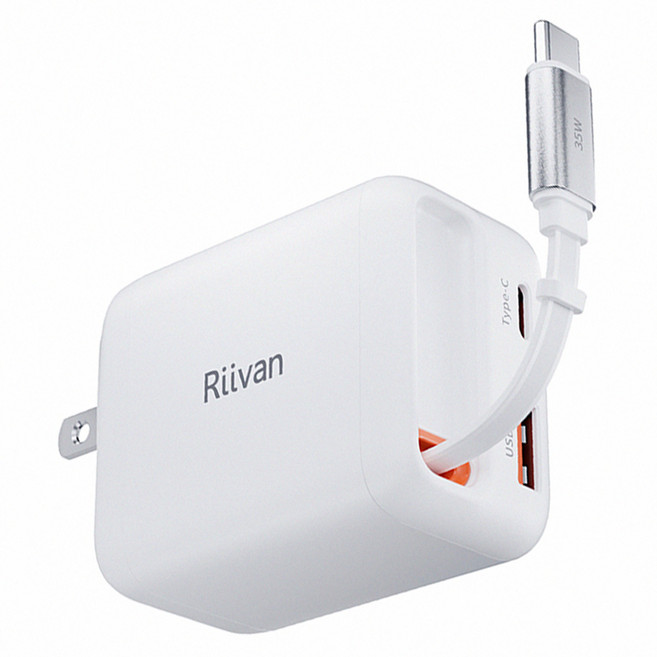 Riivan 65W GaN氮化鎵電源供應器 2C1A 伸縮線, 白色, 1個