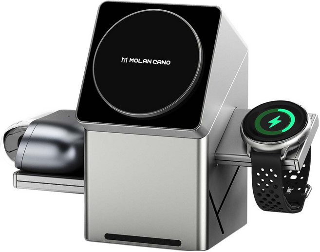 모란카노 Qi2 3in1 갤럭시 워치 듀 얼윙 맥세이프 고속 무선충전기, 그레이, 1개