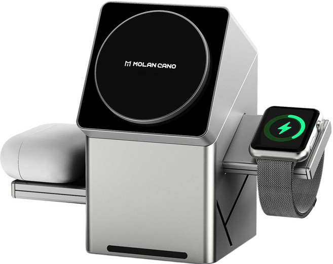 모란카노 Qi2 3in1 아이폰 애플 워치 듀얼 윙 맥세이프 고속 무선충전기, 그레이, 1개