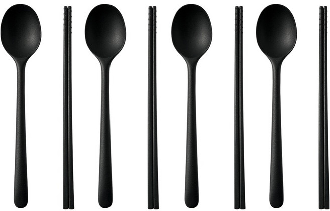 Easy sili 圓形矽膠餐具4人組, 黑色, 黑色, 黑色, 黑色, 1套, 湯匙 4p + 筷子 4p