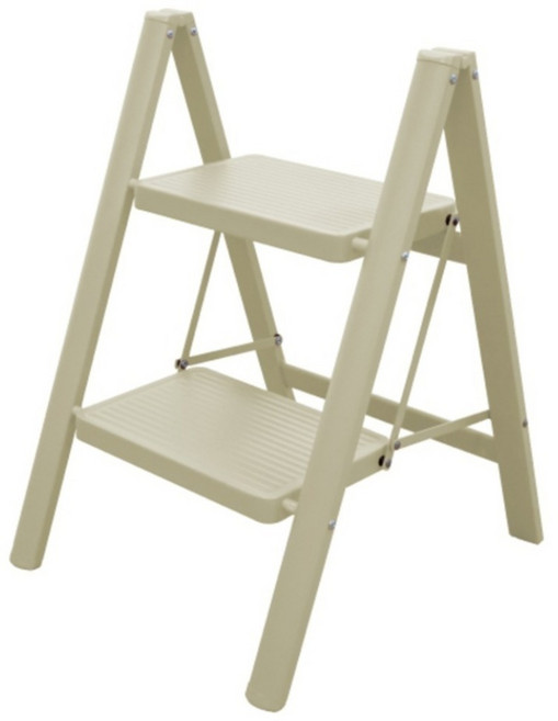 ONE HOUSE 穩固家用登高免組裝碳鋼折疊梯 2階 OH-K606 米白色, 1個