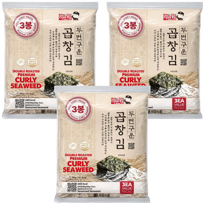 이반장 두번구운 곱창김, 30g, 3개