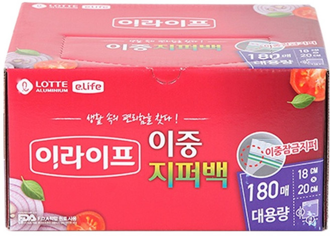 LOTTE 樂天 e.Life 雙層夾鏈袋 18 x 20 cm, 小(S), 1個, 180入