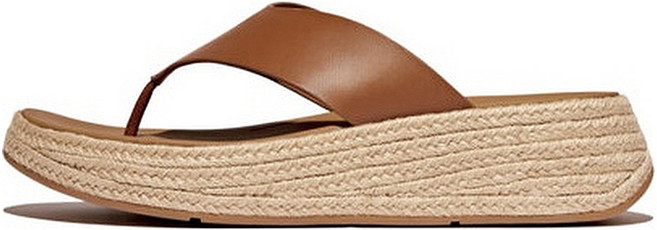 fitflop 女款 F-Mode 麻料皮革厚底夾腳涼鞋