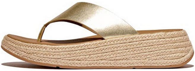 fitflop 女款 F-Mode 麻料皮革厚底夾腳涼鞋