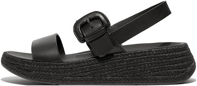 fitflop 女款 F-Mode 扣環皮革厚底涼鞋, 黑色, 235