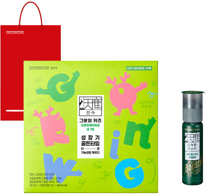 천녹 아동용 그로잉 키즈 U10 40ml x 14p + 천녹톤 부스터 50ml 세트 + 쇼핑백, 1세트