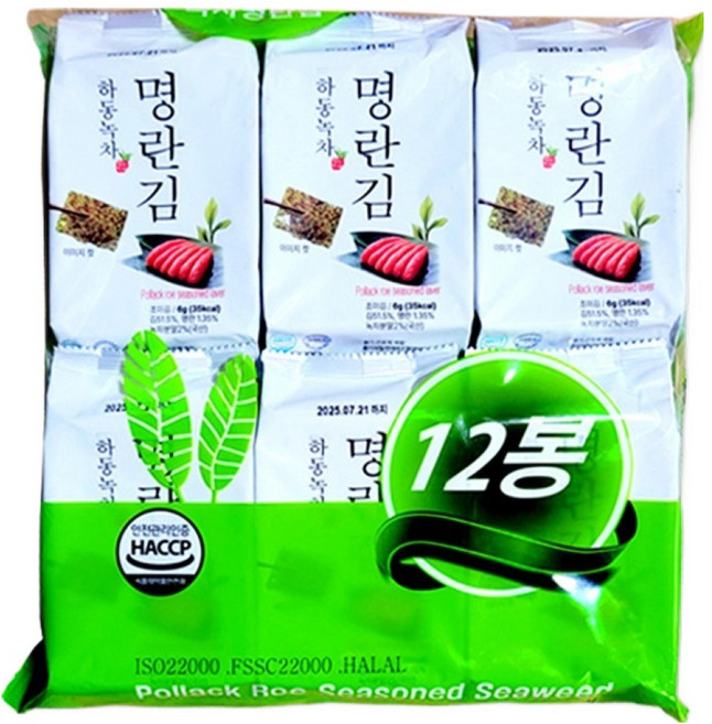 하동녹차 맛있는 밥도둑 명란 맛김 도시락 조미 김, 6g, 12개