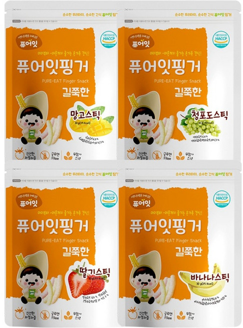 퓨어잇 핑거 길쭉한 과일스틱 30g x 4종 세트, 1세트, 혼합맛(바나나, 딸기, 청포도, 망고)