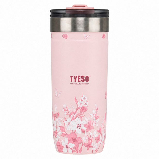 TYESO 泰碩 304不鏽鋼便攜隨行保溫杯, 粉蝶花塢, 1個, 710ml