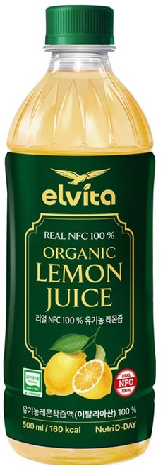뉴트리디데이 엘비타 리얼 NFC 100% 유기농 레몬즙, 500ml, 1개